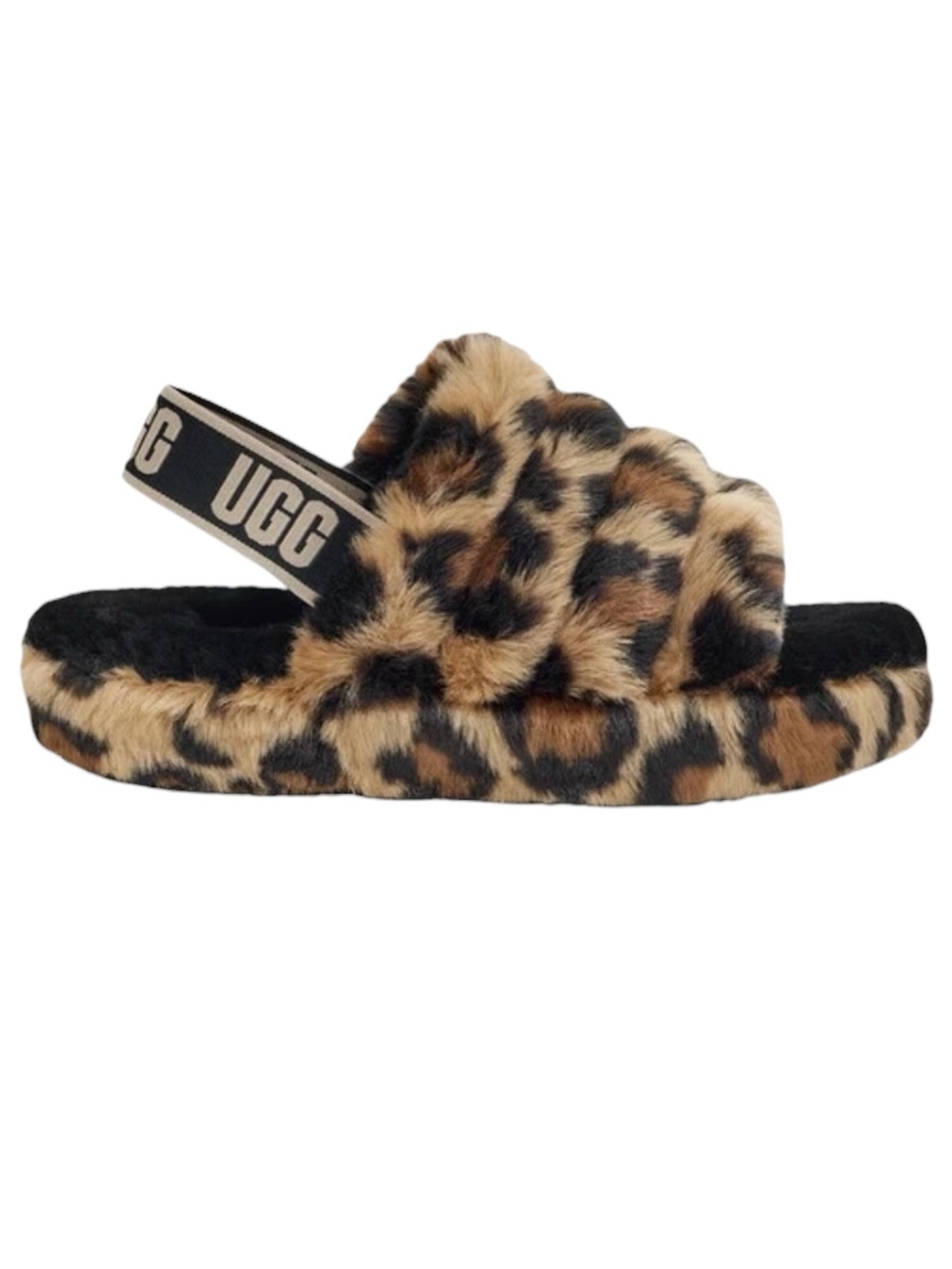 UGG Fluff Yeah Slide Spotty Black/Leopard Slipper Size 9 Soft Sheepskin Casual